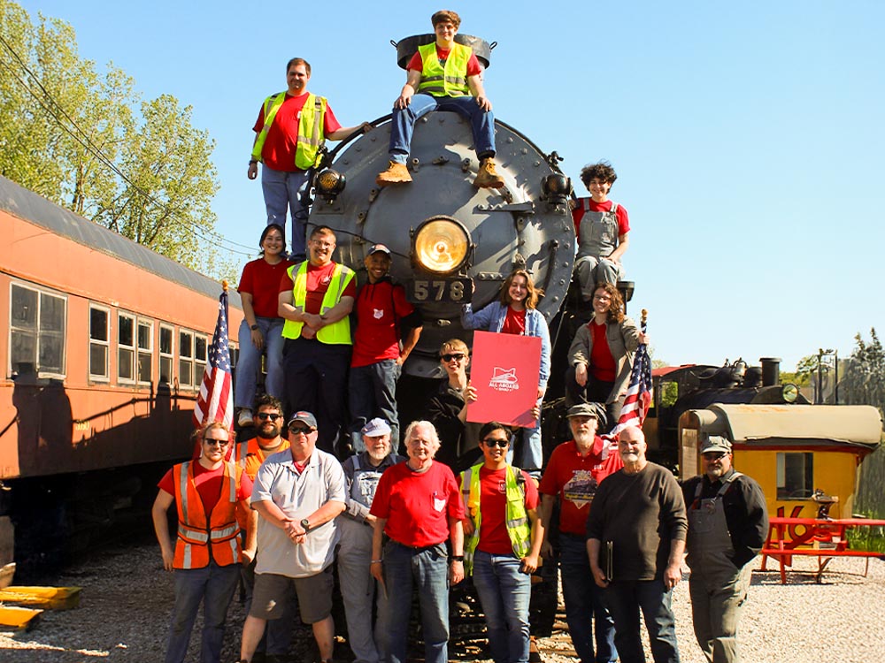 Ohio Railway Museum volunteers welcoming visitors