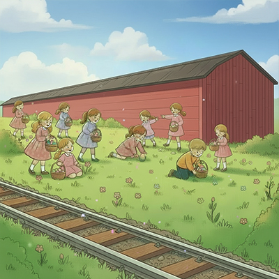 Little kids enjoying the pumpkin patch at the Ohio Railway Museum's Pumpkin Patch Express